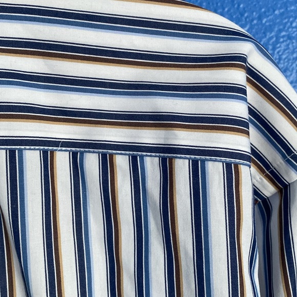 Faconnable Club Fit Striped Long Sleeve Button Down Shirt. White/Tan/Blue. Sz. L - Picture 10 of 16